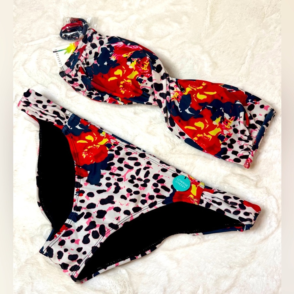 Forever 21 Leopard & Floral Print 2 Piece Swimsuit- size L